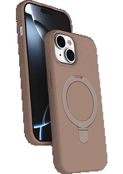 Apple iPhone 15 Plus Regal Magsafe Standlı Kapak - Çöl Titanyum