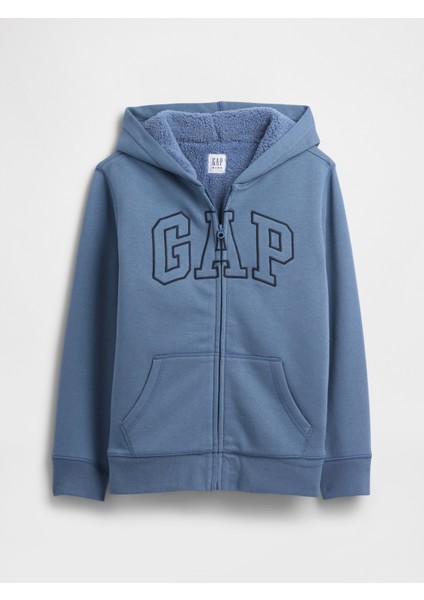 Erkek Çocuk Mavi Gap Logo Fermuarlı Sweatshirt