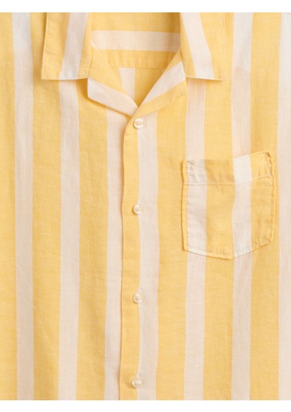 Erkek Çocuk Sarı Relaxed Keten Karışımlı Gömlek