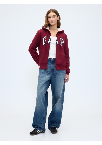 Kadın Tuğla Kırmızısı Gap Logo Fermuarlı Sweatshirt indirimleri