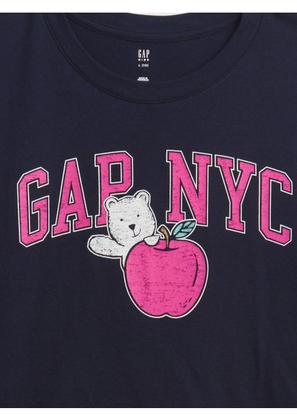 Kız Çocuk Lacivert Relaxed Grafik Logo T-Shirt fiyatları