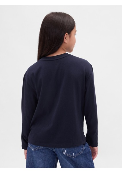 Kız Çocuk Lacivert Relaxed Grafik Logo T-Shirt modelleri