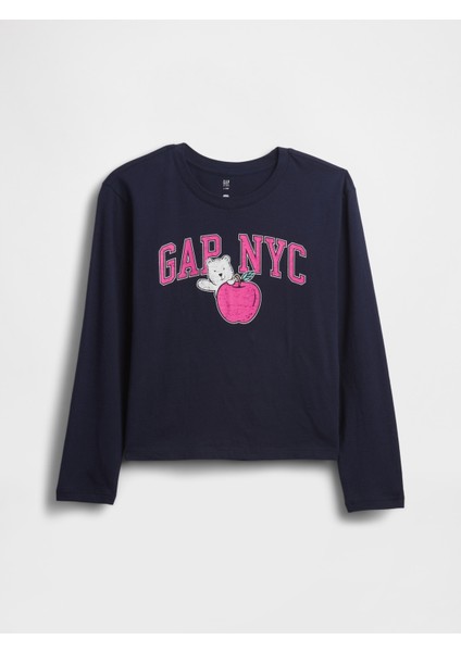 Kız Çocuk Lacivert Relaxed Grafik Logo T-Shirt fırsatları