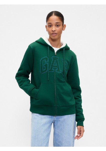 Kadın Koyu Yeşil Gap Logo Fermuarlı Sweatshirt