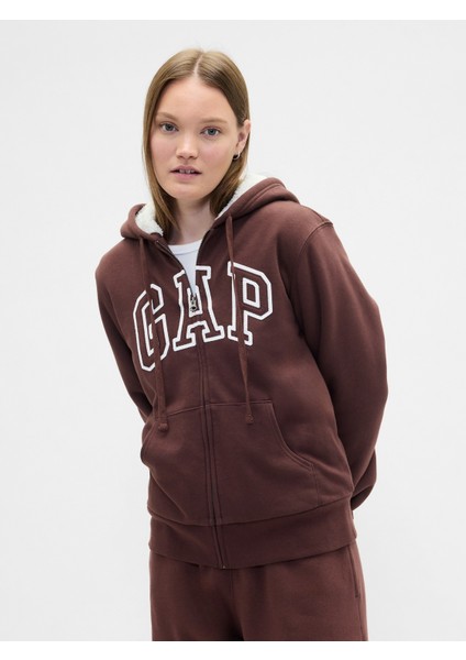 Kadın Kahverengi Gap Logo Fermuarlı Sweatshirt