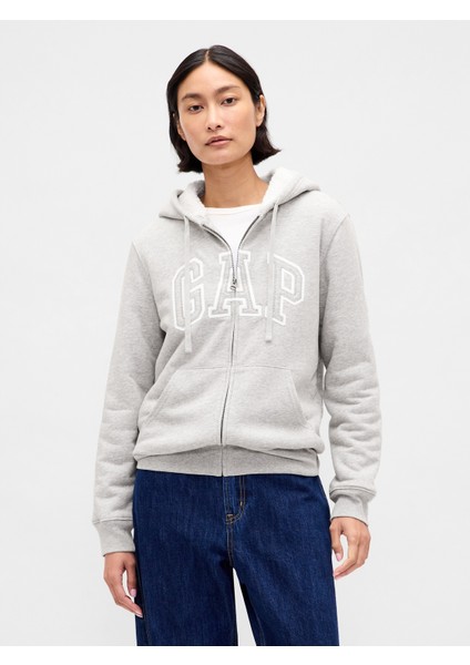 Kadın Açık Gri Gap Logo Fermuarlı Sweatshirt