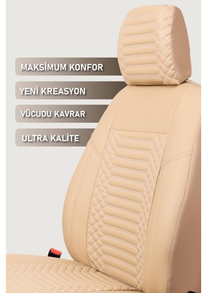 Jeep Compas ile Uyumlu Lüx Deri Oto Koltuk Kılıfı Ön Arka Takım Dıamond Serisi Bej modelleri