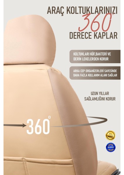 Jeep Compas ile Uyumlu Lüx Deri Oto Koltuk Kılıfı Ön Arka Takım Dıamond Serisi Bej indirimleri