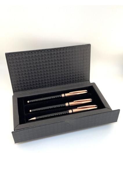 Rose Gold Detaylı 3lü Kalem Seti - Dolma, Roller ve Tükenmez Kalem | Lüks Hediye Kutulu fiyatları