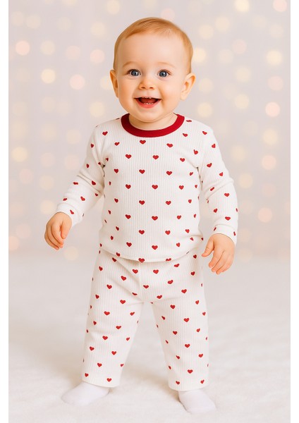 Tuma Collectıon Kalpli Desenli Fitilli Pamuklu Mevsimlik Kız Bebek Pijama Takımı Uzun Kollu Üst Rahat Alt 1-2-3 Yaş fiyatları