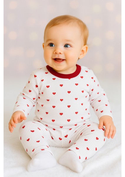 Tuma Collectıon Kalpli Desenli Fitilli Pamuklu Mevsimlik Kız Bebek Pijama Takımı Uzun Kollu Üst Rahat Alt 1-2-3 Yaş modelleri