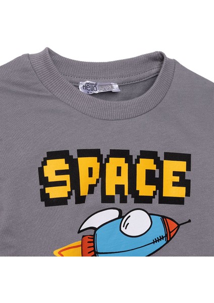 Erkek Bebek Roket Baskılı Sweatshirt Bisiklet Yaka Uzun Kol modelleri