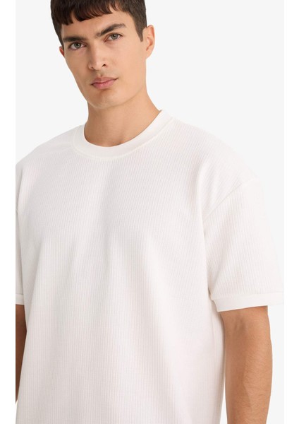 Oversize Geniş Kalıp Bisiklet Yaka Kısa Kollu Tişört F0320AX25AU fırsatları