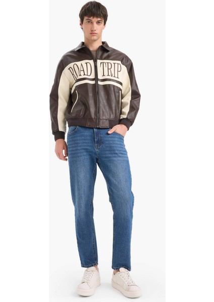 Oversize Geniş Kalıp Gömlek Yaka Fermuarlı Nakış Detaylı İç Cepli Suni Deri Mont E8820AX25AU fiyatları