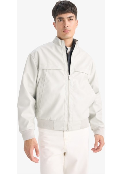 Oversize Fit Geniş Kalıp Dik Yaka Fermuarlı Cepli Suni Deri Ceket Mont E8818AX25AU modelleri