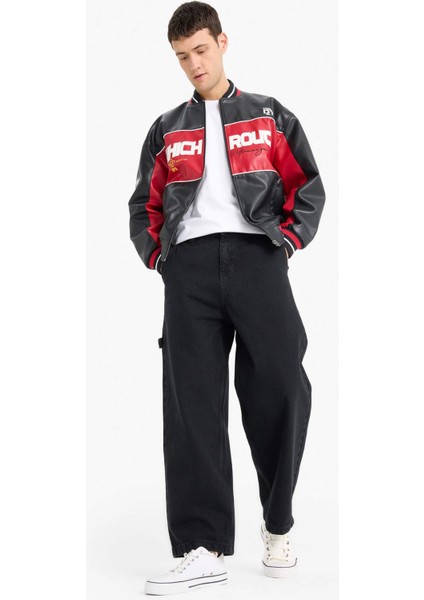 Oversize Geniş Kalıp Kolej Yaka Bomber Nakış Detaylı Fermuarlı Suni Deri İç Cepli Mont E9050AX25AU fiyatları