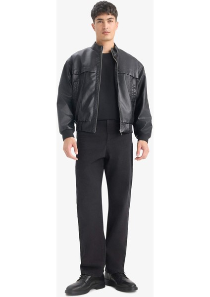 Oversize Fit Geniş Kalıp Dik Yaka Fermuarlı Cepli Suni Deri Ceket Mont E8818AX25AU fiyatları