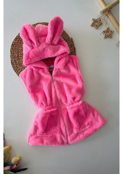 Kulak Detaylı Peluş Cepli Çocuk yelek - Pembe modelleri