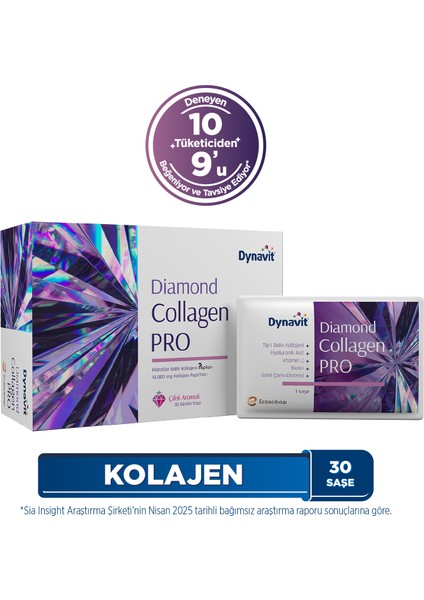 Dynavıt Diamond Collagen PRO 30 Saşe - Hidrolize Peptit Tip 1 Balık Kolajeni, Hyaluronik Asit, Biotin