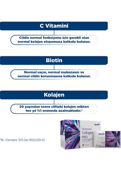 Dynavıt Diamond Collagen PRO 30 Saşe - Hidrolize Peptit Tip 1 Balık Kolajeni, Hyaluronik Asit, Biotin indirimleri