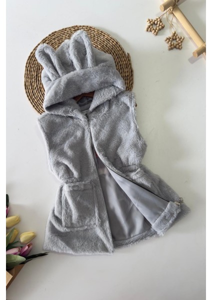 Kulak Detaylı Peluş Cepli Çocuk yelek - Gri fiyatları