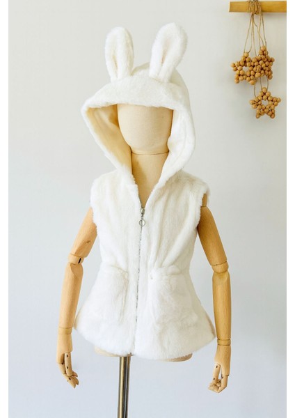 Kulak Detaylı Peluş Cepli Çocuk yelek - Krem fiyatları