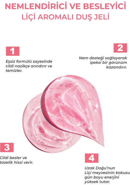 Liçi Aromalı Nemlendirici ve Besleyici Duş Jeli 400 ml – Cildi Yumuşatan ve Ferahlatan Formül