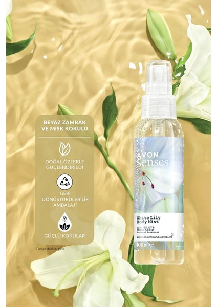 Senses White Lily Zambak Kokulu Nemlendirici ve Ferahlatıcı Banyo Seti, 975 ml – El Kremi, Roll-on, Duş Jeli, Vücut Spreyi, Köpük