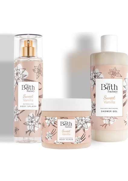 Vanilyalı Vücut Peelingi, Duş Jeli ve Vücut Spreyi Seti – Nemlendirici, Ferahlatıcı Bakım modelleri
