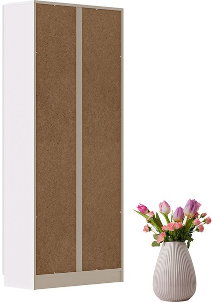 BFE-211 Beyaz 2 Kapaklı Temperli Camlı Yüksek Büfe – Melamin Kaplı Yonga Levha, Modern Dikdörtgen Form