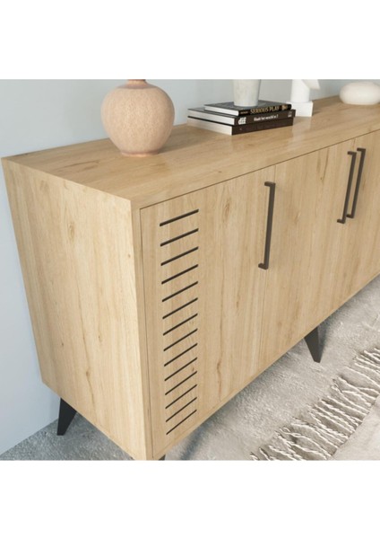 Karla Suntalam Modern Konsol – Yüksek Ayaklı, 4 Kapaklı, Geniş Depolama Alanlı Dikdörtgen 160x79x41 cm