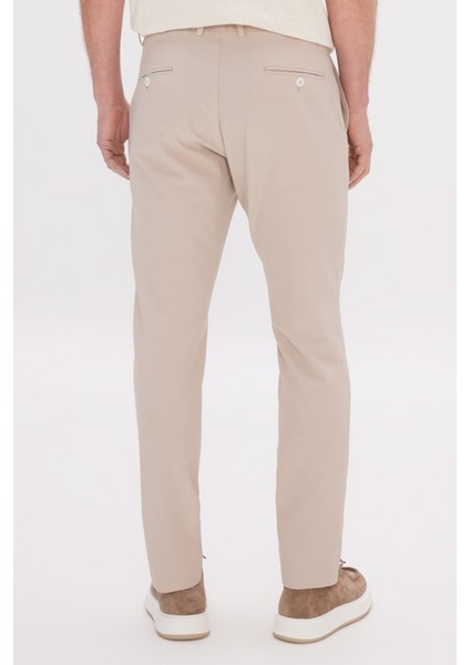 Erkek Bej Slim Fit Dar Kesim Beli Bağlamalı Yan Cep Gofre Desenli Pantolon indirimleri
