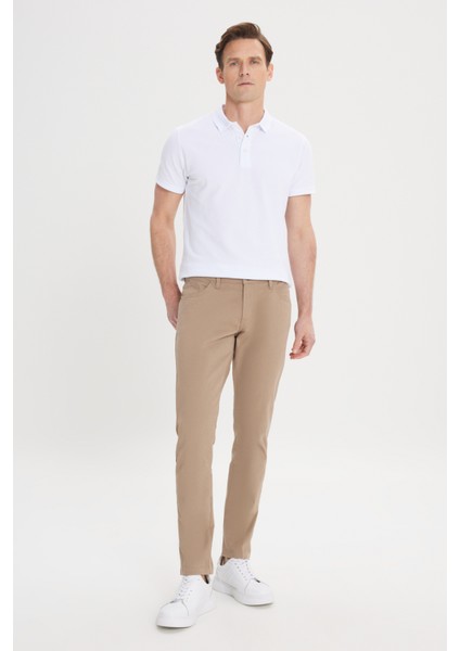 Erkek Camel Slim Fit Dar Kesim 5 Cep Pamuklu Kanvas Esnek Chino Pantolon