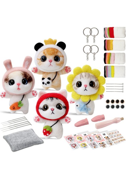 Kediler Bebekler Yeni Başlayanlar Için Iğne Keçe Kitleri, Iğne Seti, Keçe Iğn Eri, Köpük Ped, Keçe Kumaş, Talimat (Yurt Dışından)