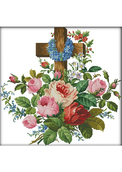 Nakış Kitleri Damgalı Kitler Yeni Başlayanlar Için Dıy 11CT Nakış Kiti 20X20(İNÇ) - Çiçekler ve Bitkiler (Yurt Dışından)