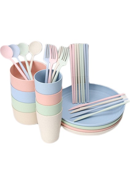28 Parça Yemek Takımı & Kırılmaz Kamp Tabak ve Çatal Bıçak Takımı, Yemek Tabakları, Fincanlar, Kas Er, Çatal Bıçak Takımı-A (Yurt Dışından)