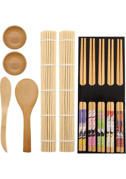 11 Paket Suşi Yapma Seti Bambu Acemi Suşi Seti Suşi Döner Paspaslar Dahil Pirinç Kürek Pirinç Serpme Çubuklarını (Yurt Dışından)