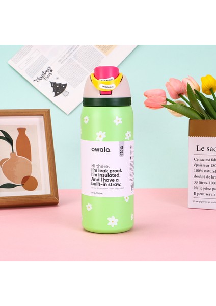 Oh Wala Yalıtımlı Dak 32OZ Büyük Kapasiteli Pipetli Spor Su Şişesi (Yurt Dışından)