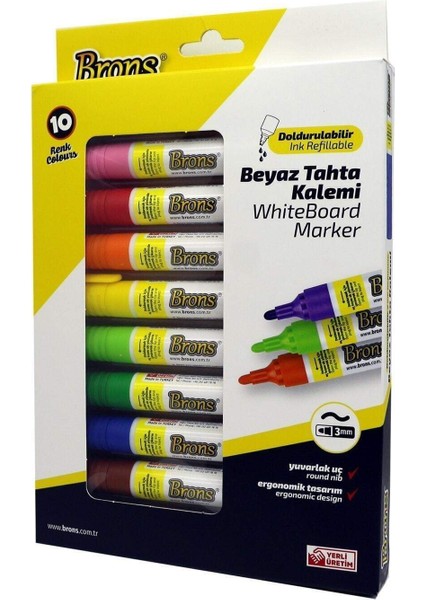 Doldurulabilir Beyaz Tahta Kalemi 10 Lu Karışık