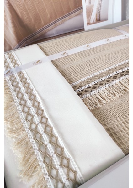 Tivoli Tek Kişilik Dantelli 3 Parça Petek Pike Takımı-Melanie-Kapuçino fırsatları