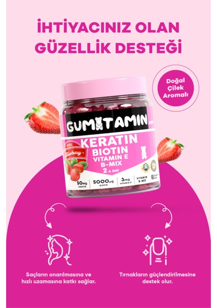 Güçlendirici Şampuan – Vitamin, Keratin ve Biotinli, Doğal Çilek Aromalı, Zayıf ve Yıpranmış Saçlar İçin