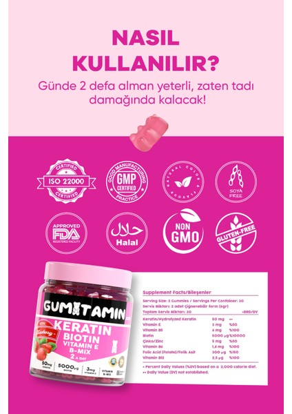 Güçlendirici Şampuan – Vitamin, Keratin ve Biotinli, Doğal Çilek Aromalı, Zayıf ve Yıpranmış Saçlar İçin
