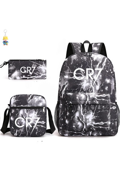 CR7C Luo Sırt Çantası Spor Çevresel Baskılı Sırt Çantası Çocuk Öğrenci Okul Çantası Omuz Çantası Kalem Çantası Üç Parçalı Set (Yurt Dışından)