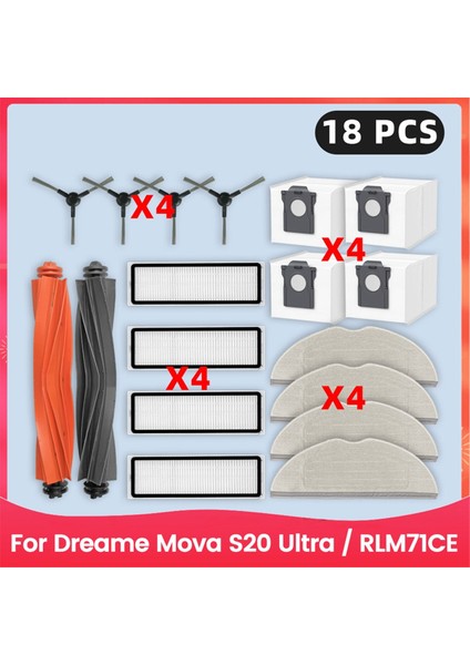 Dreame Mova S20 Ultra / RLM71CE Yedek Seemler Ana Sınak Fırch Frot Filtre Po Pad Toz Tora Aksesuarları (Yurt Dışından)