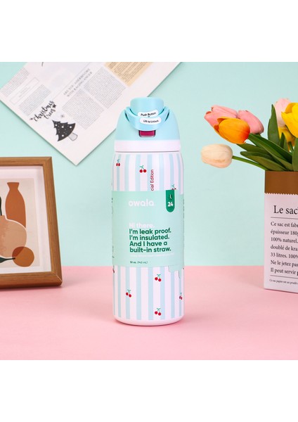 Oh Wala Yalıtımlı Dak 32OZ Büyük Kapasiteli Pipetli Spor Su Şişesi (Yurt Dışından)