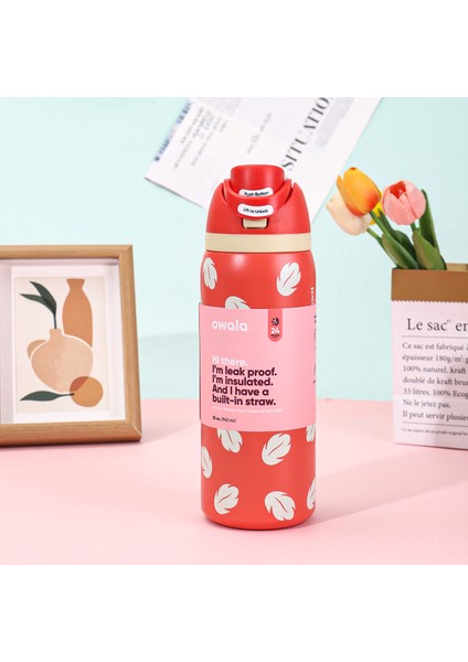 Oh Wala Yalıtımlı Dak 32OZ Büyük Kapasiteli Pipetli Spor Su Şişesi (Yurt Dışından)