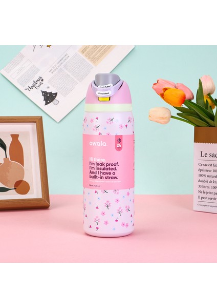 Oh Wala Yalıtımlı Dak 32OZ Büyük Kapasiteli Pipetli Spor Su Şişesi (Yurt Dışından)