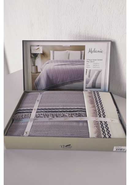 Tivoli Tek Kişilik Waffle Pike Takımı-3 Parça Dantelli Petek Pike-Melanie-Lila modelleri