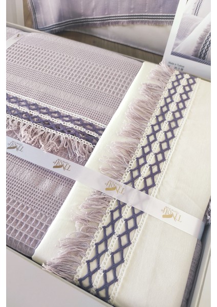 Tivoli Tek Kişilik Waffle Pike Takımı-3 Parça Dantelli Petek Pike-Melanie-Lila fırsatları