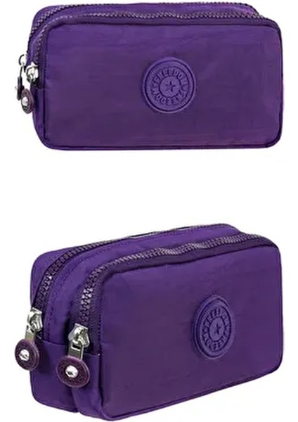 Krinkıl Kumaş Çift Bölmeli Kalem Kutusu Su Geçirmez Tasarım 10x5x20 cm Mor Renk